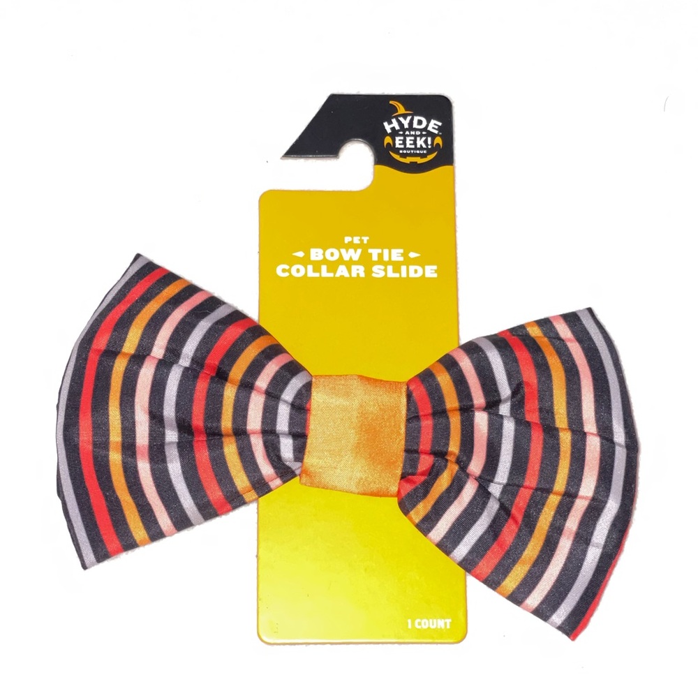 Hyde & Eek! Striped Pet Bow Tie Collar Slide in Black, Orange, Red, Gray